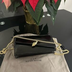 Alexis Bittar Glossy Black Clutch with Gold Accents 14K gold plated bag